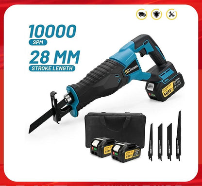scie sabre électrique, sans fil, sac noir , deux batteries Makita 18V et   quatre lames bois, acier et pvc
