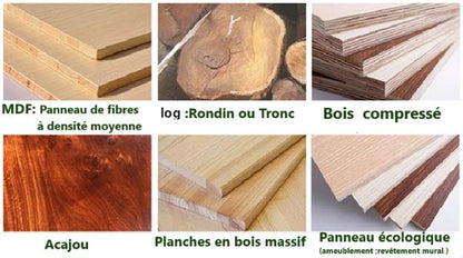 sculpture bois  pour panneau de fibres , rondin , bois compresse, acajou, bois massif panneau ecologique