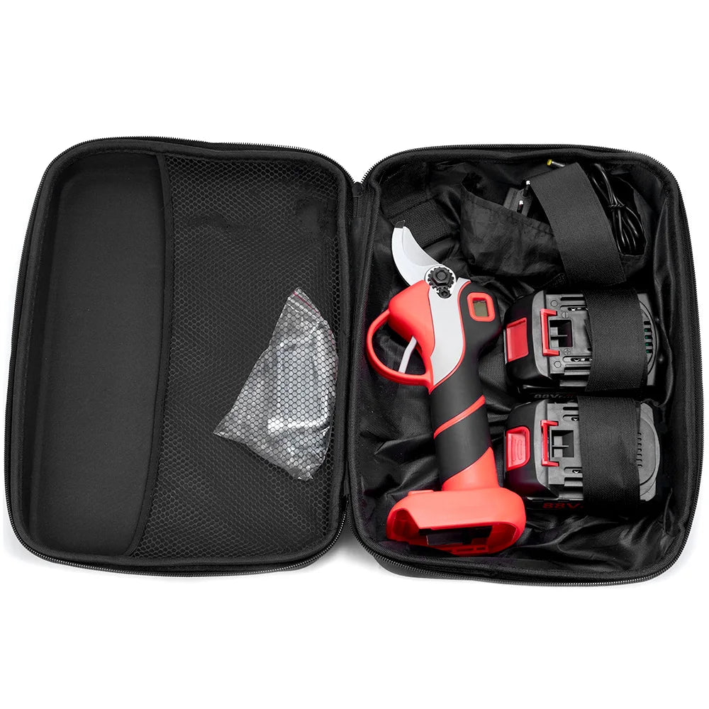secateur electrique portable rouge noir ergonomique pochette  noire 
