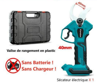 Sécateur électrique sans fil avec mallette de rangement et capacité de coupe jusqu’à 40 mm