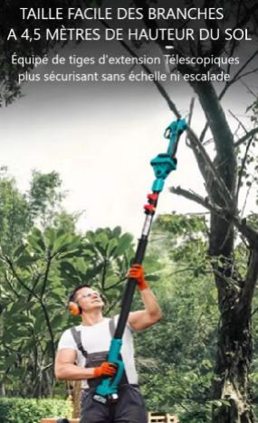 Sécateur électrique télescopique sur perche pour la taille des branches et l’élagage