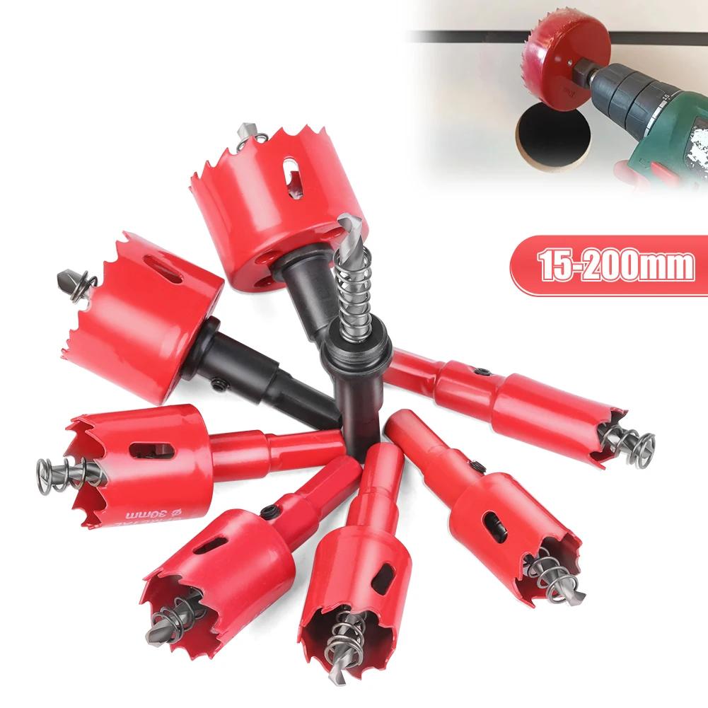 sept scie cloche bimetallique M42 HSS 15mm  a 200mm rouge foret centrage ressort ejecteur