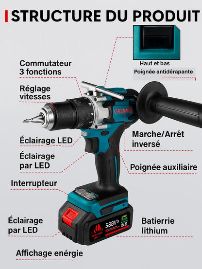 structure-produit-Perceuse-electrique-Brushless-noire-bleue-perçage-bois-mur-carrelage-tole-acier