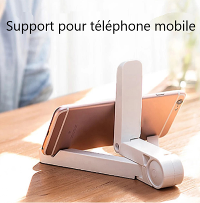 Téléphone mobile fixé sur support tablette rose 