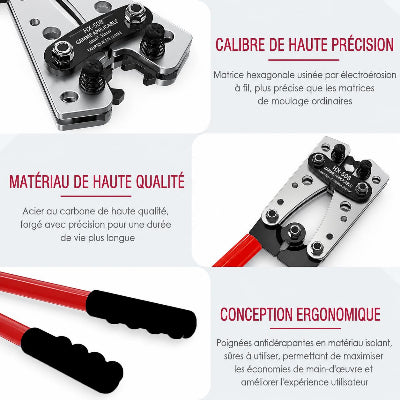 tetes de pince à sertir avec poignees rouges, concetion ergonomique et haute precision  et haute qualite