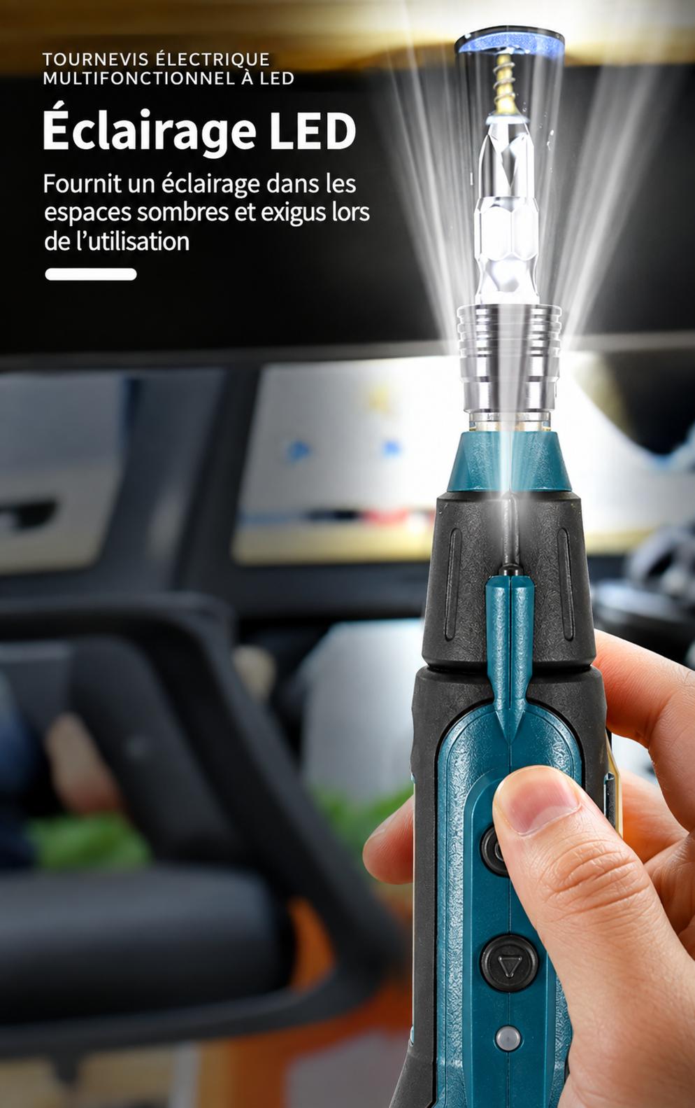 Tournevis électrique sans fil multifonction à LED pour éclairer les espaces sombres et difficiles d’accès