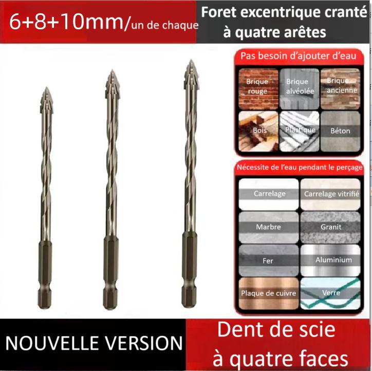 trois Foret perceuse excentrique  quatre  aretes en alliage 6mm 8mm 10mm