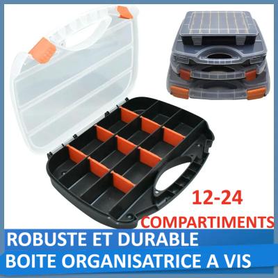 trois Malette a outils avec cloisons amovibles et couvercles transparents une ouverte