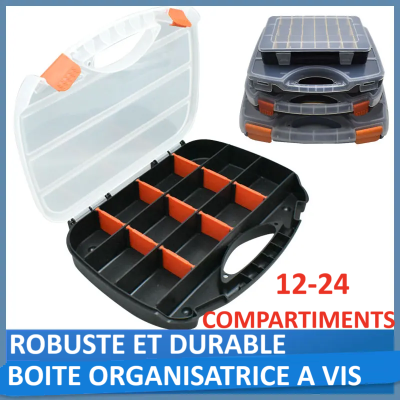 trois Malette a outils avec cloisons amovibles et couvercles transparents dont une ouverte