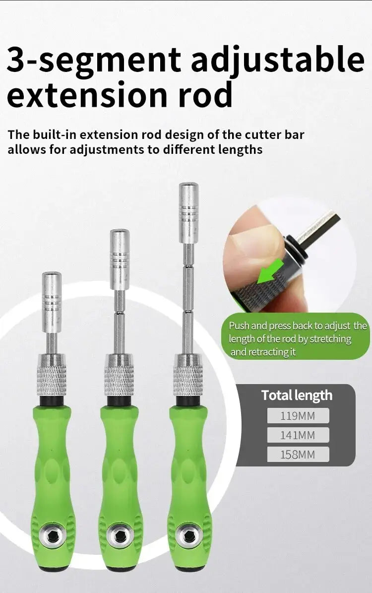 trois Tournevis de precision poignees vertes et segments ajustables