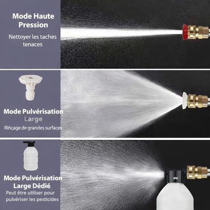 trois modes, Nettoyeur Haute Pression noir,buses polyvalentes, nettoyer des taches, pulverisation large et pulverisation large dediee