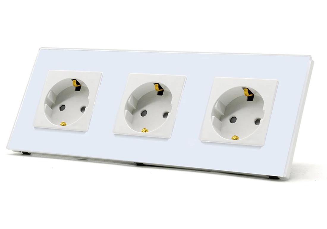 trois prises Interrupteur tactile va et vient blanc en verre trempe mur salon blancs
