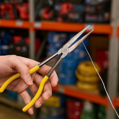une pince longue à poignee ergonomique jaune coupe fil