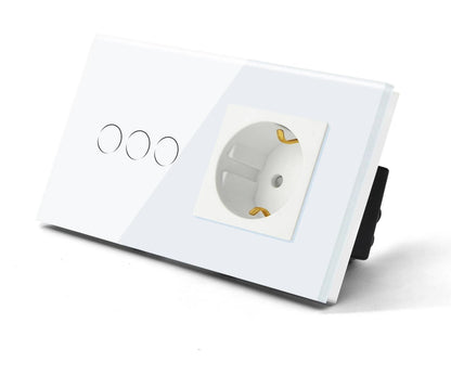 Une prise Interrupteur tactile va et vient blanc en verre trempe mur salon blanc et trois boutons